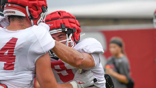 Tight end Luke Hasz on the field in individual drills earlier in August